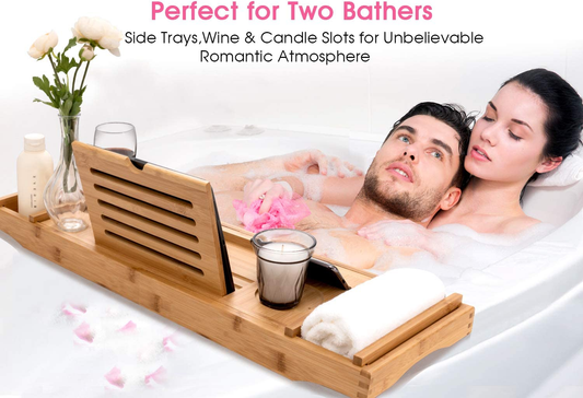 Bamboo Bathtub Caddy Tray with Extending Sides