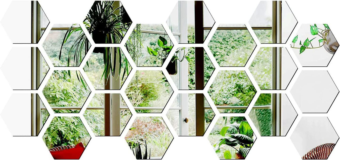 3.4''X4''X2'' Hexagon Mirror Wall Sticker, 24 Pieces Acrylic Mirror Self Adhesive Mirror Tiles