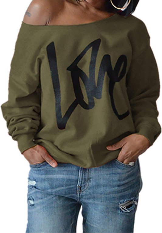 Sweatshirt Love Letter Printed off Shoulder