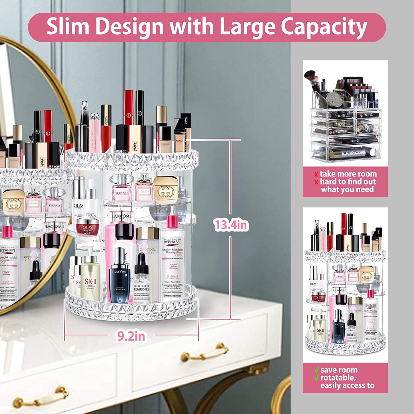 360 Rotating Makeup Organizer Perfume Organizer with 8 Adjustable Layer