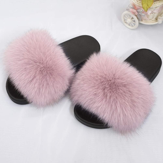 Furry Slides Fluffy Fur Slippers Open Toe